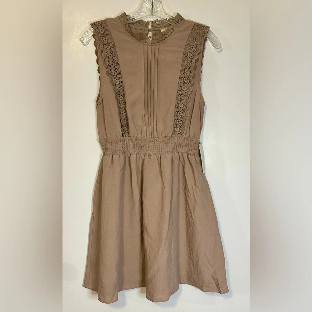 Sweet Wanderer Women’s‎ Brown Sleeveless Midi Elastic Waist Dress in Size L NEW